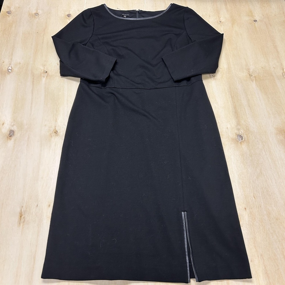 Talbots Dress Womens 16 Black Solid Knit 3/4 Sleeve Side Slit Sheath Knee Length